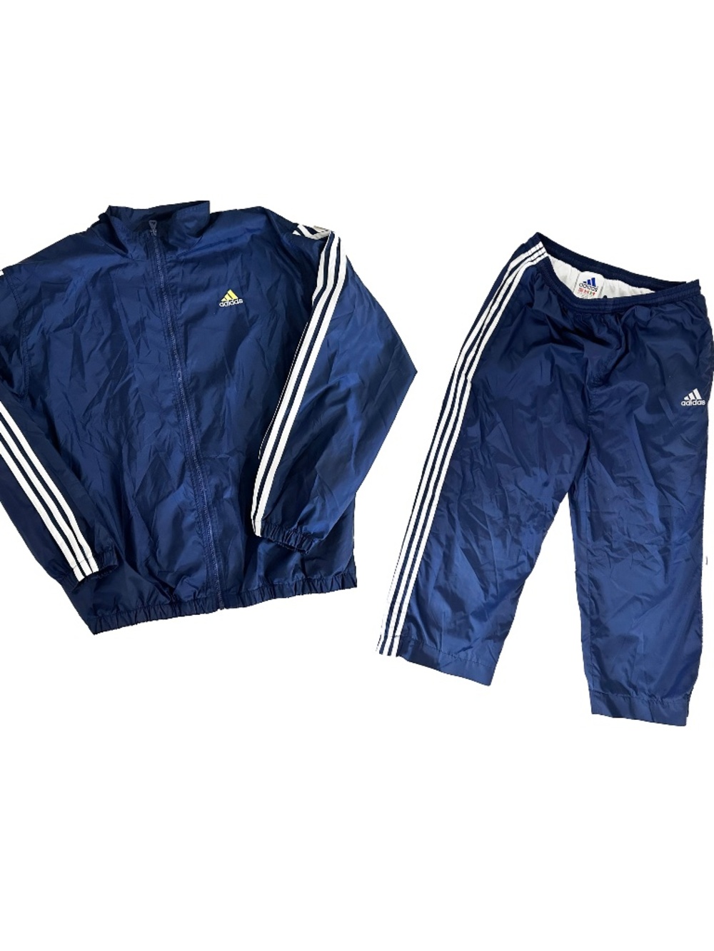 **Vintage Late 1990s Adidas Tracksuit Set – Navy Blue 3 Stripes Jacket & Pants**
